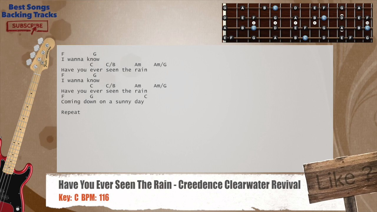 Have You Ever Seen The Rain Chords Have You Ever Seen The Rain Creedence Clearwater Revival Bass Backing Track With Chords And Lyrics