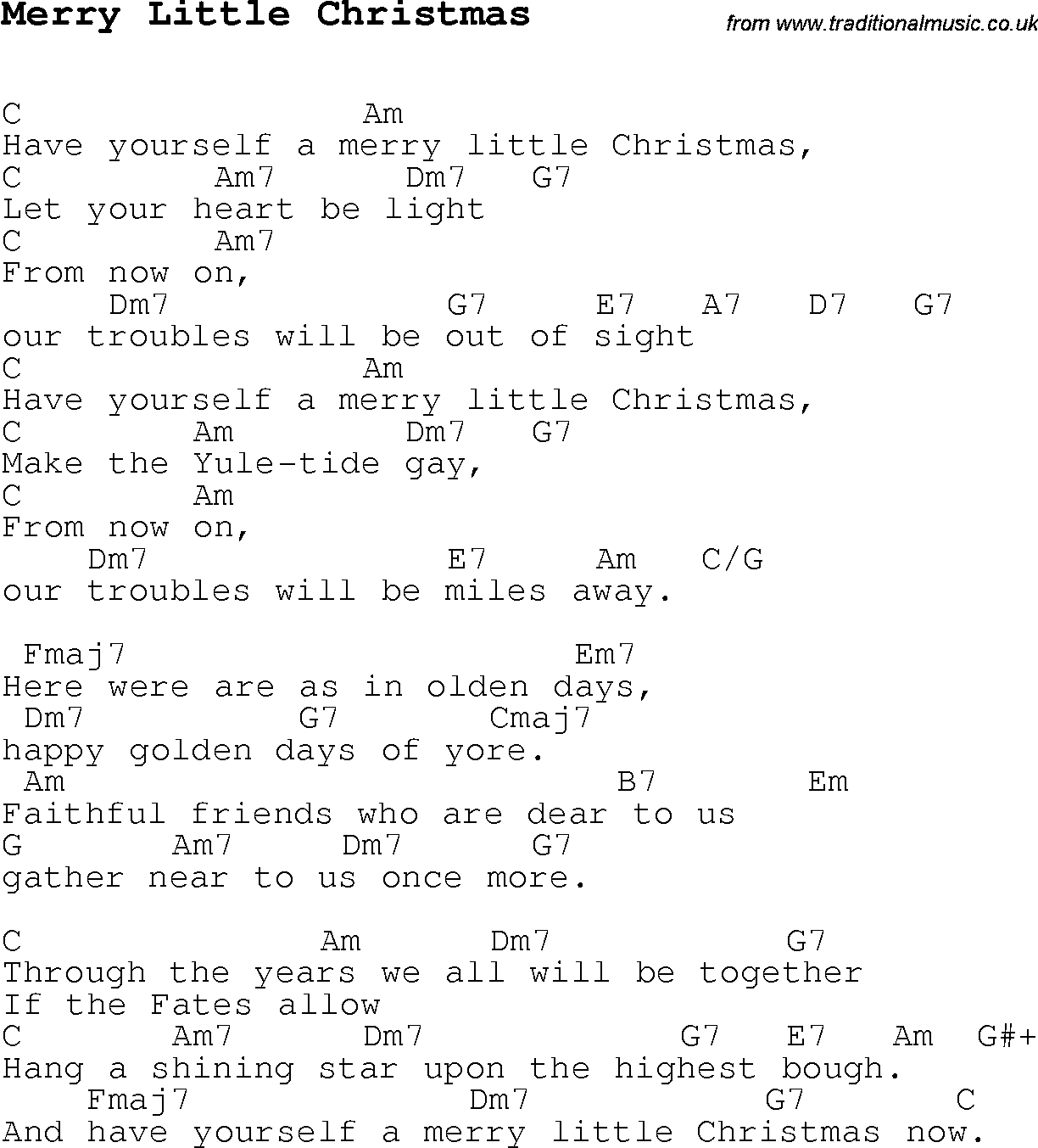 Have Yourself A Merry Little Christmas Chords Christmas Carolsong Lyrics With Chords For Merry Little Christmas