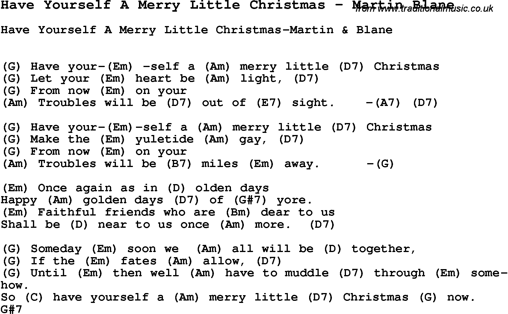 Have Yourself A Merry Little Christmas Chords Song Have Yourself A Merry Little Christmas Martin Blane Song