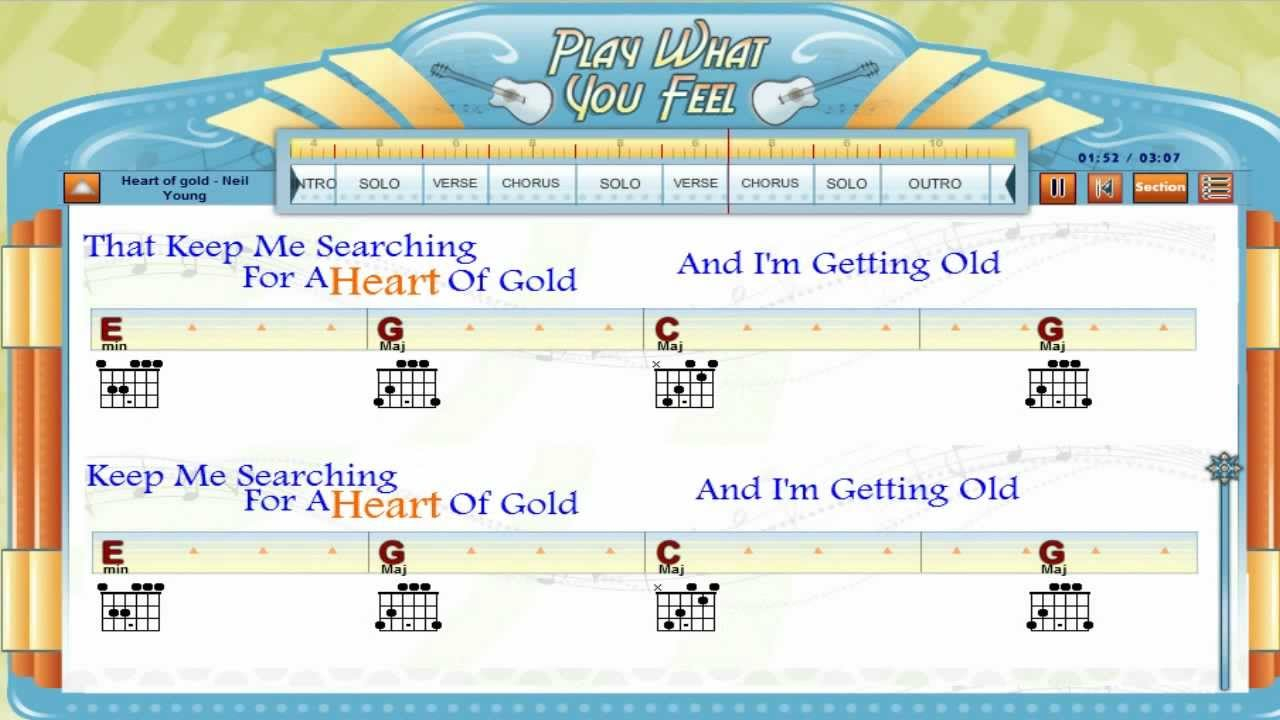 Heart Of Gold Chords Heart Of Gold Neil Young Guitaraoke Chords Lyrics Guitar Lesson Playwhatyoufeel