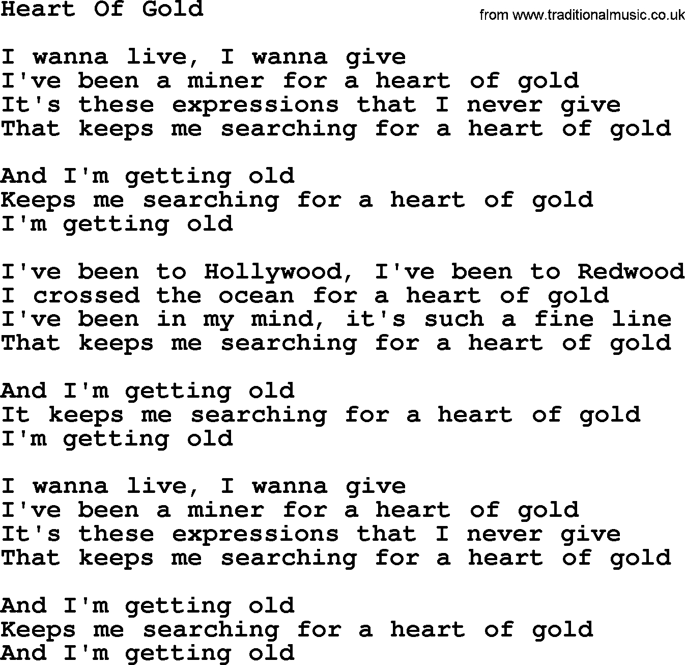 Heart Of Gold Chords Willie Nelson Song Heart Of Gold Lyrics