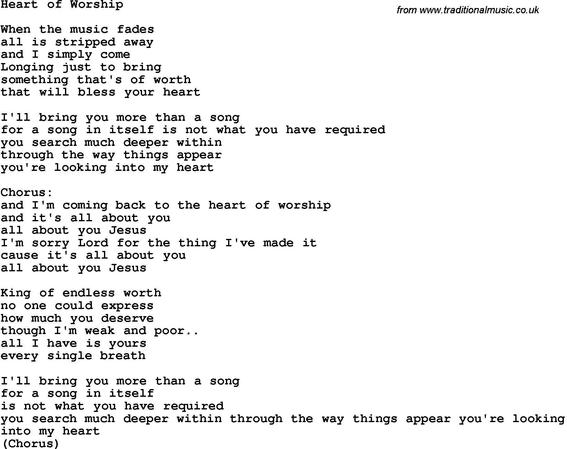 Heart Of Worship Chords Country Southern And Bluegrass Gospel Song Heart Of Worship Lyrics
