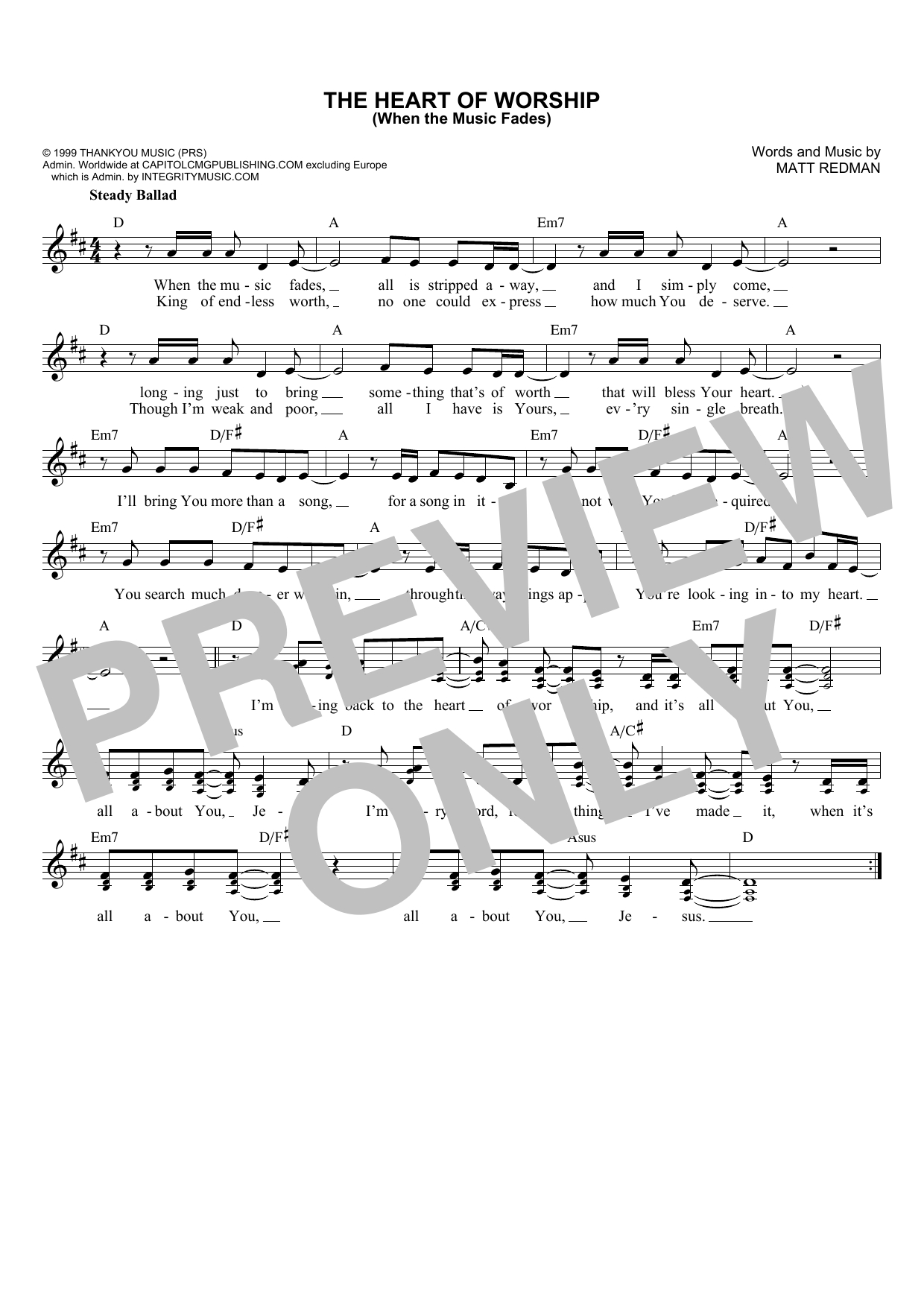 Heart Of Worship Chords Matt Redman The Heart Of Worship When The Music Fades Sheet Music Notes Chords Download Printable Lead Sheet Fake Book Sku 179301