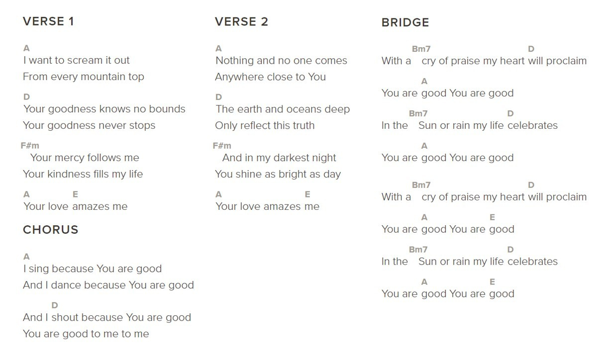 Heart Of Worship Chords You Are Good Bethel In Powerpoint Lyrics And Chords