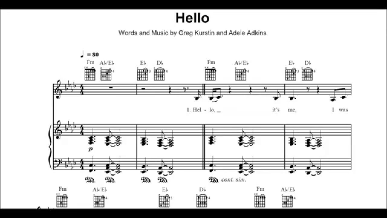 Hello Piano Chords Adele Hello Pianovocal Chords