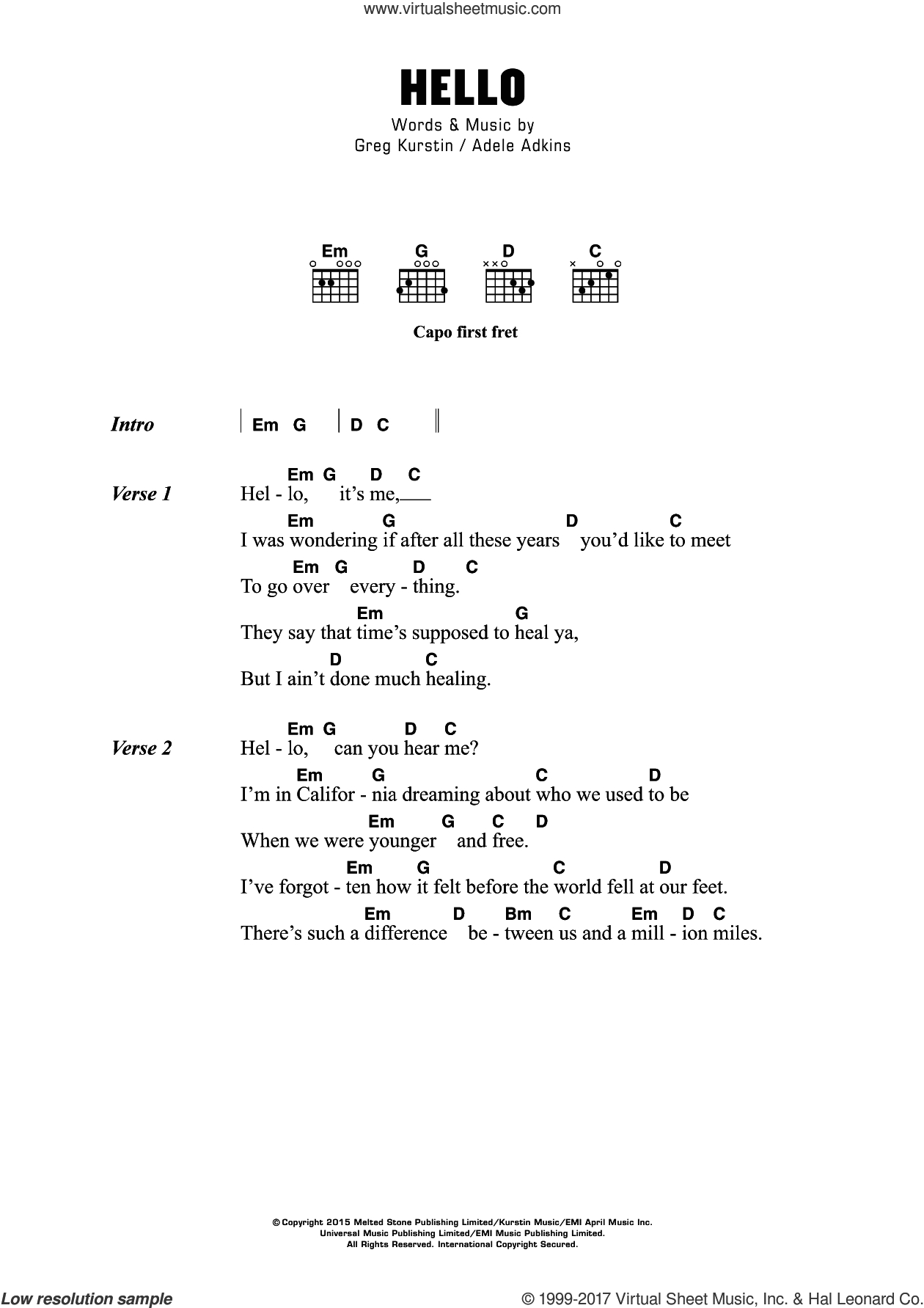 Hello Piano Chords Adele Hello Sheet Music For Guitar Chords Pdf