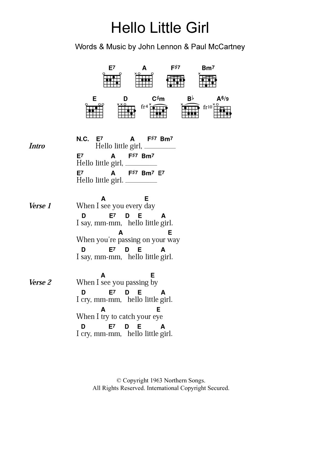 Hello Piano Chords Hello Little Girl The Beatles Piano Vocal Guitar Right Hand Melody Digital Sheet Music