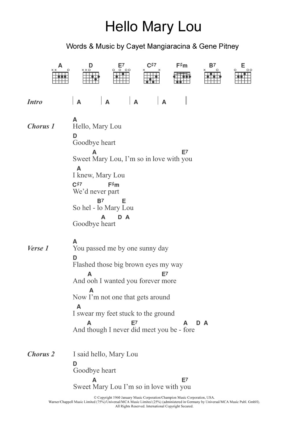 Hello Piano Chords Hello Mary Lou Ricky Nelson Piano Vocal Guitar Right Hand Melody Digital Sheet Music