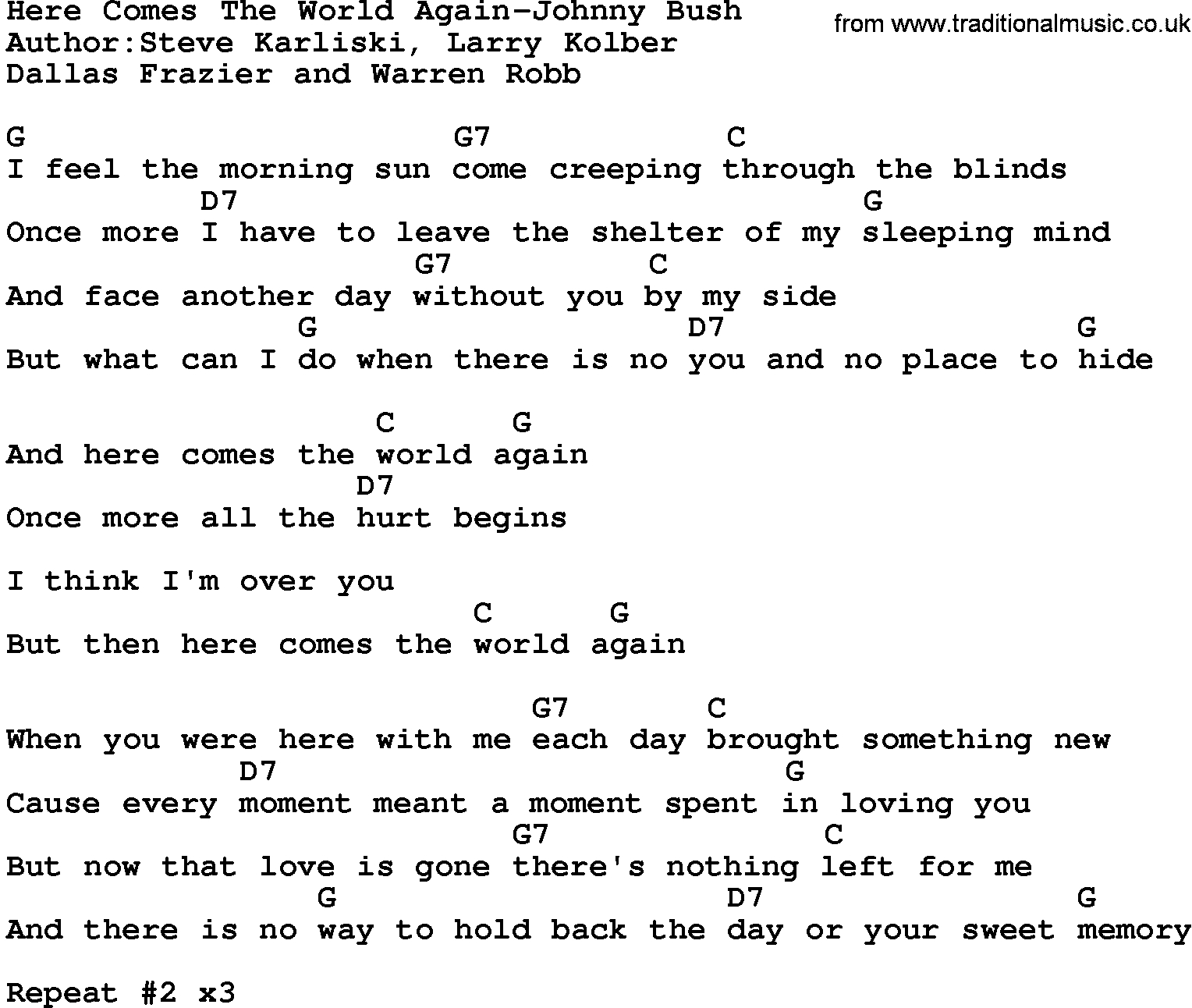 Here Comes The Sun Chords Country Musichere Comes The World Again Johnny Bush Lyrics And Chords