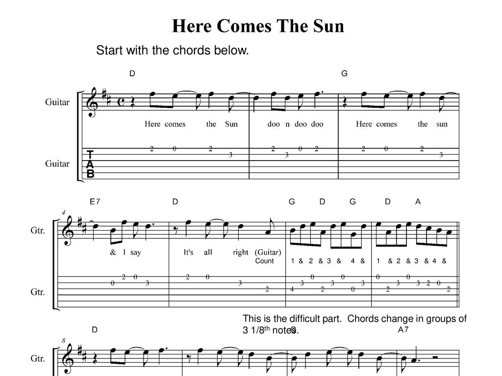 Here Comes The Sun Chords Here Comes The Sun Class Project Ppt Download
