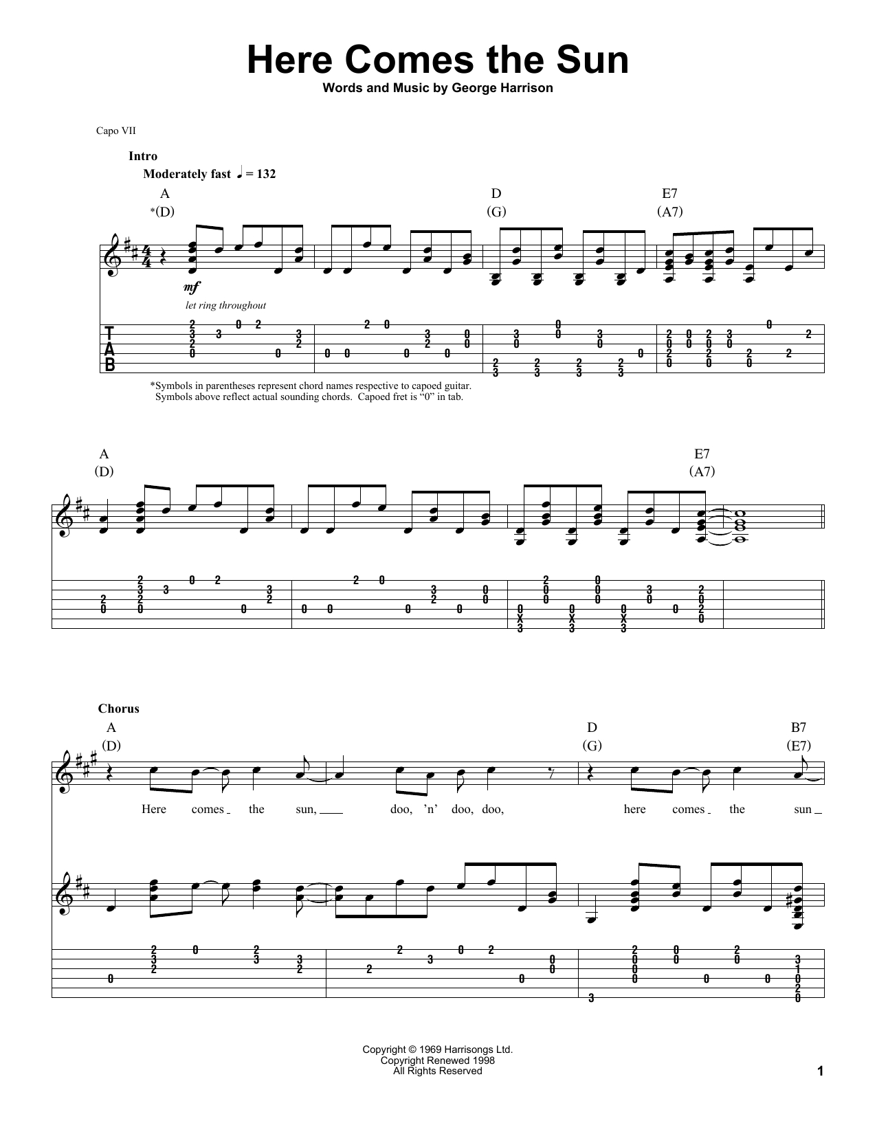 Here Comes The Sun Chords Here Comes The Sun The Beatles Guitar Tab Play Along Guitar