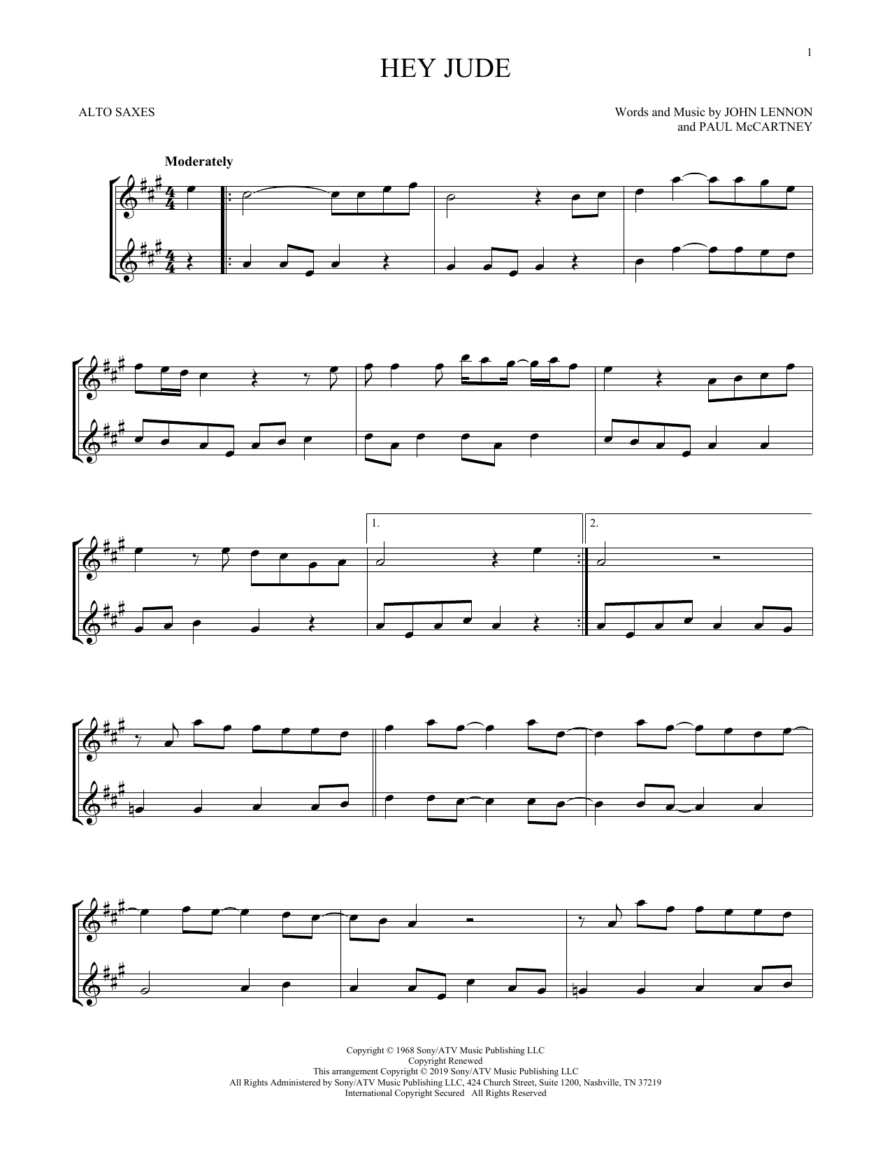 Hey Jude Chords The Beatles Hey Jude Sheet Music Notes Chords Download Printable Alto Sax Duet Sku 412490