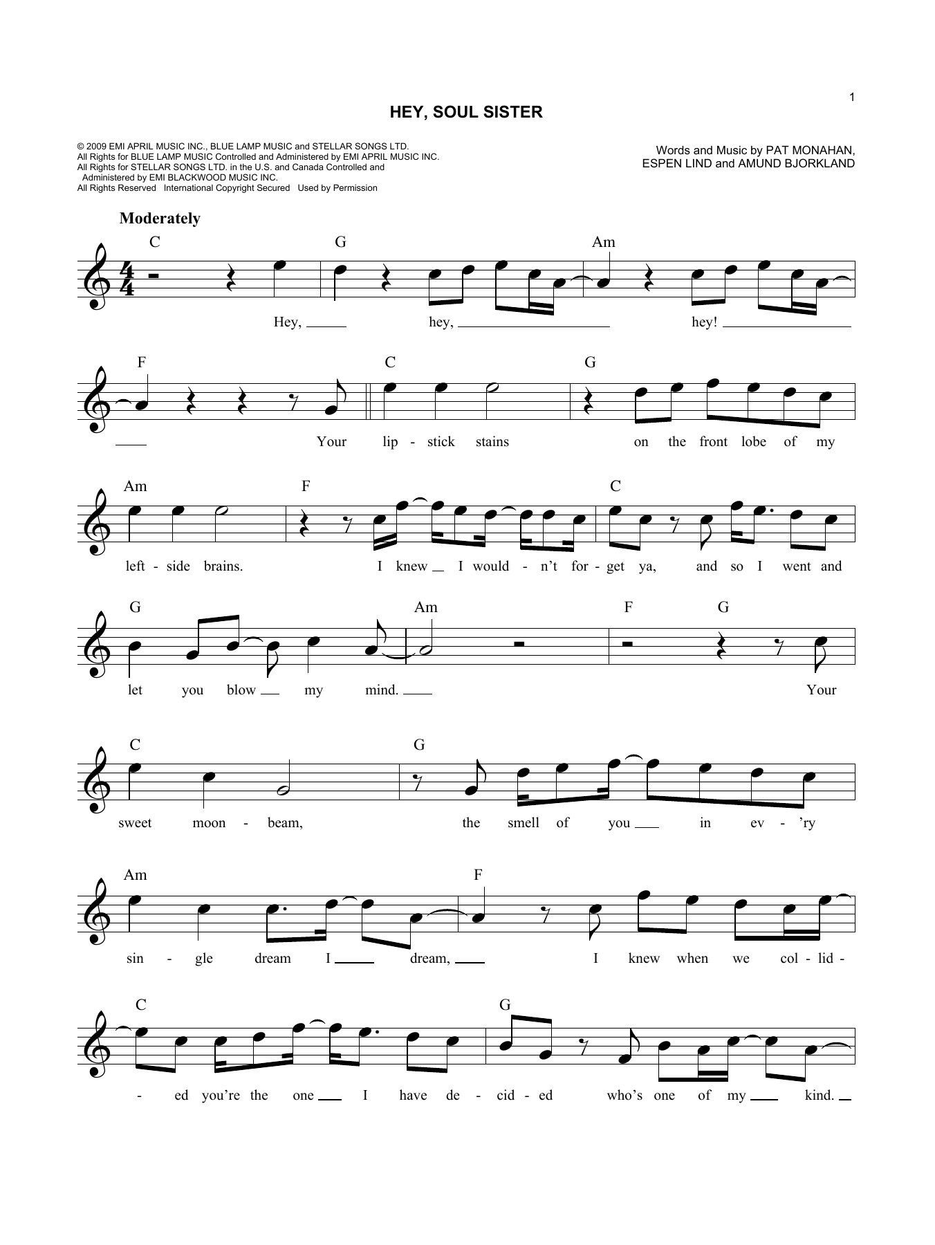 Hey Soul Sister Chords Hey Soul Sister Train Piano Vocal Guitar Right Hand Melody Digital Sheet Music