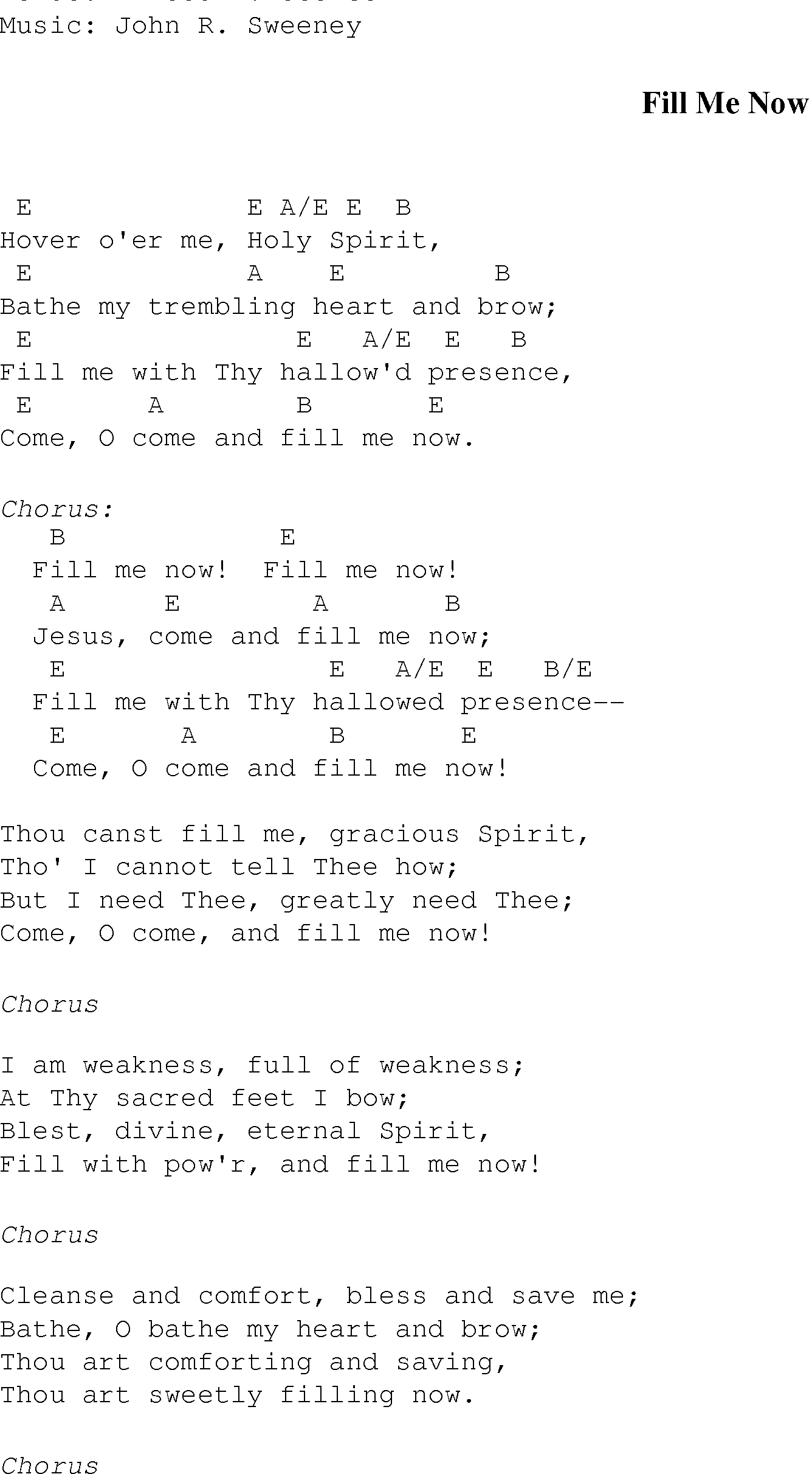 Holy Spirit Chords Fill Me Now Christian Gospel Song Lyrics And Chords