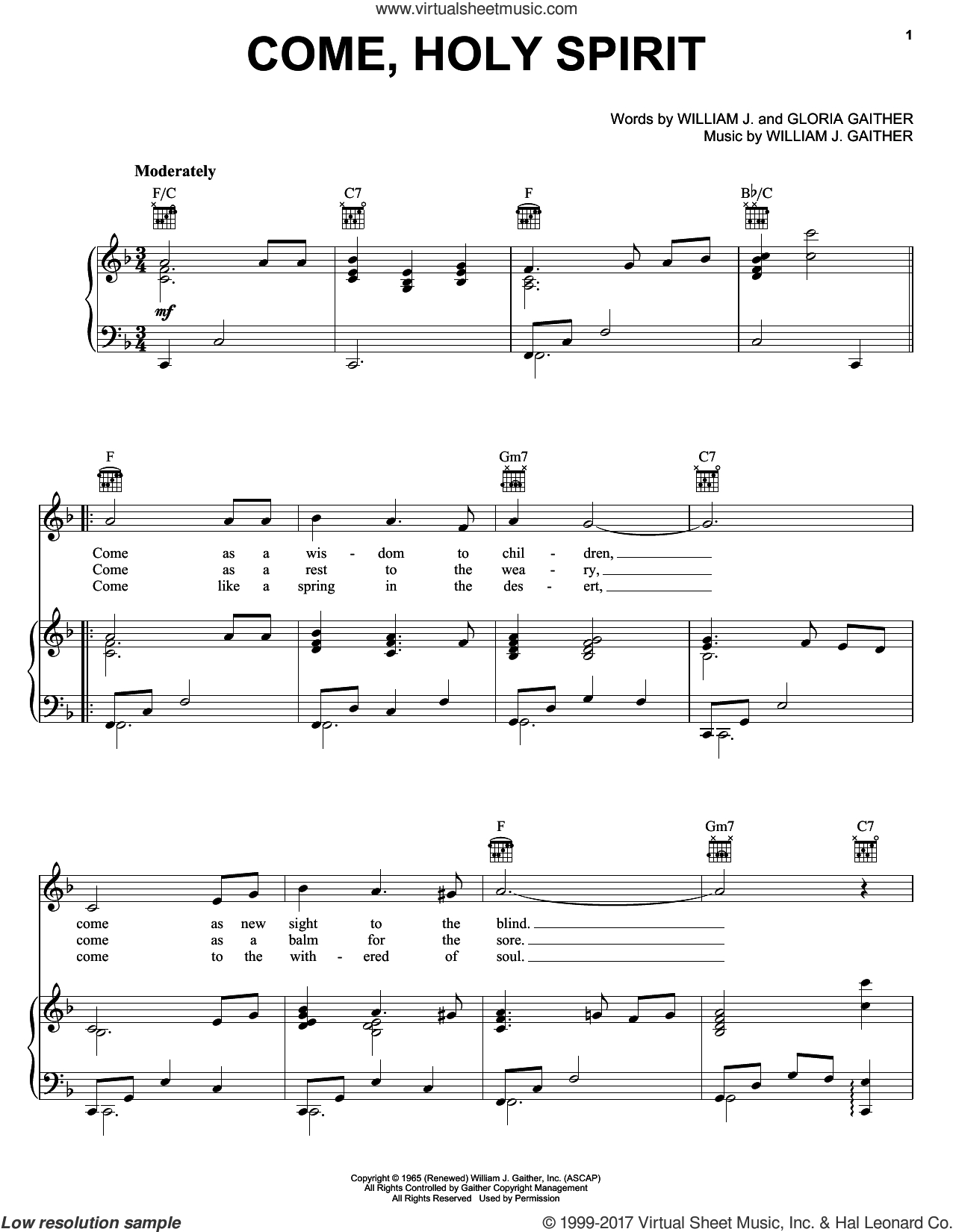 Holy Spirit Chords Gaither Come Holy Spirit Sheet Music For Voice Piano Or Guitar