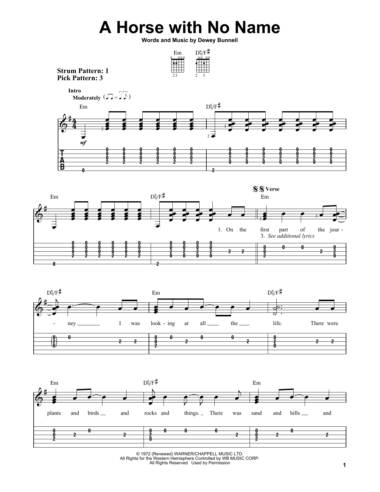 Horse With No Name Chords A Horse With No Name America Easy Guitar Tab Guitar Instructor