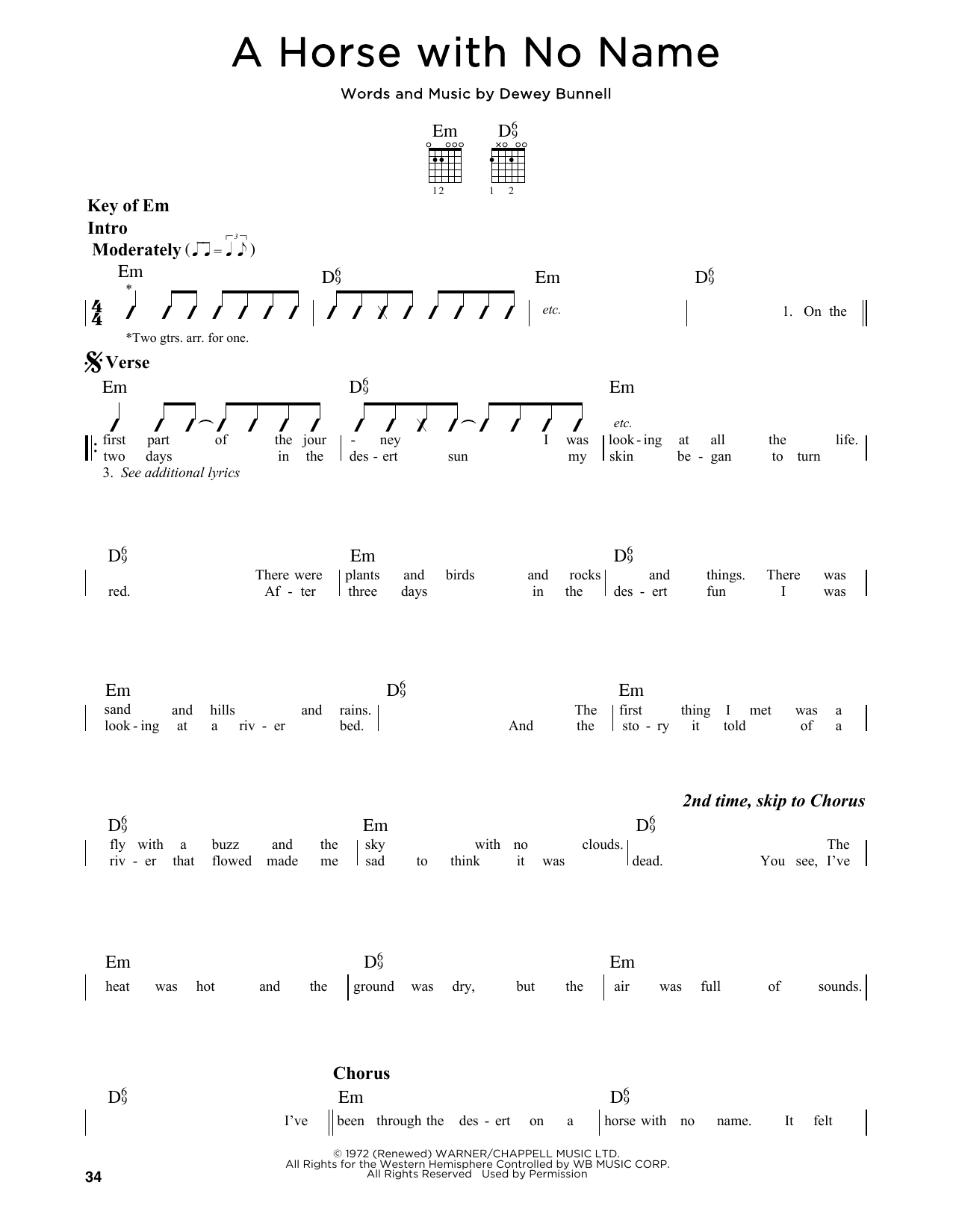 Horse With No Name Chords A Horse With No Name America Guitar Lead Sheet Guitar Instructor