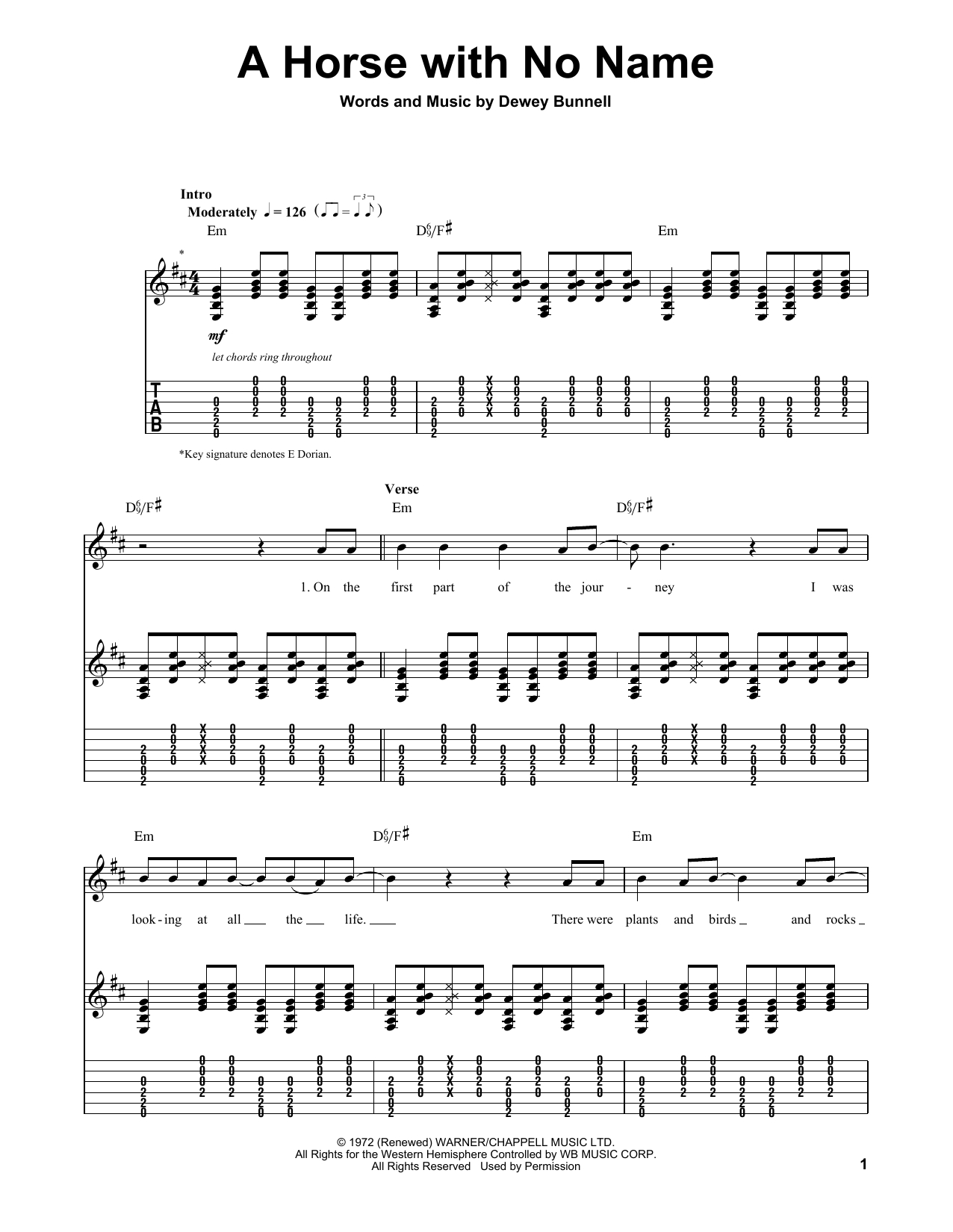 Horse With No Name Chords A Horse With No Name America Guitar Tab Play Along Guitar