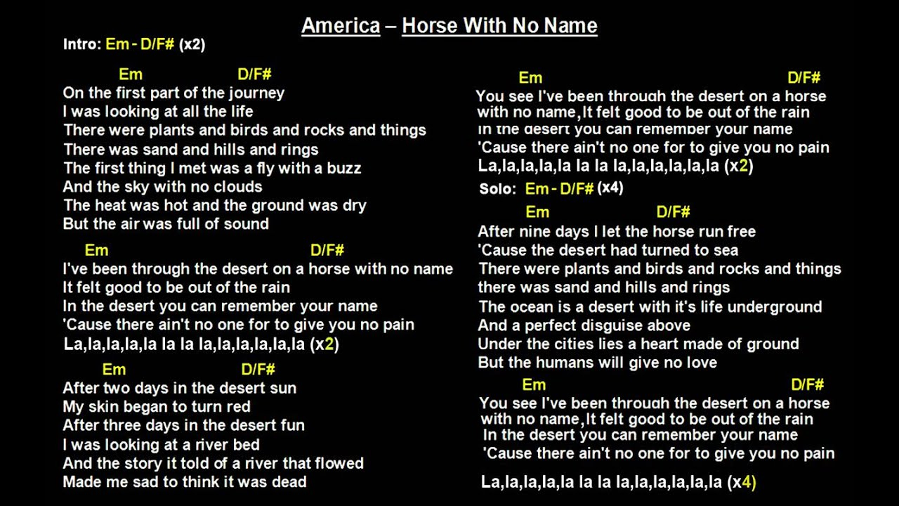 Horse With No Name Chords America A Horse With No Name Backing Track With Guitar Chords And