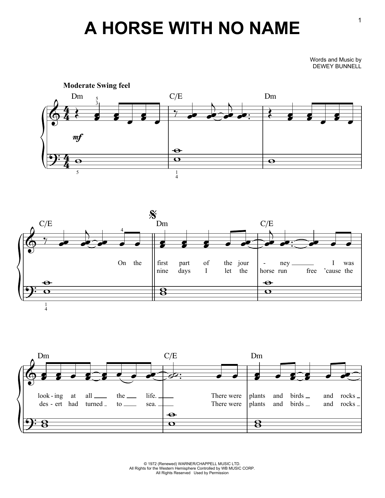 Horse With No Name Chords Sheet Music Digital Files To Print Licensed America Digital Sheet
