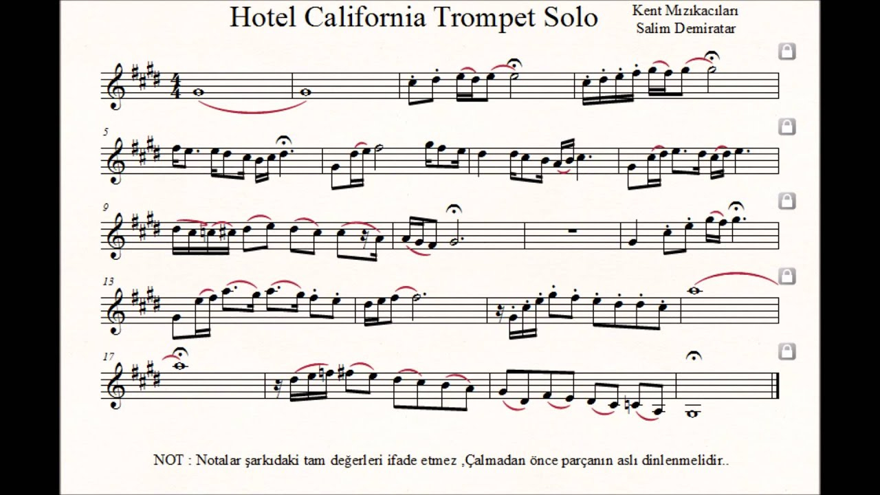 Hotel California Chords Eagles Hotel California Intro Trumpet Solo Chords Chordify