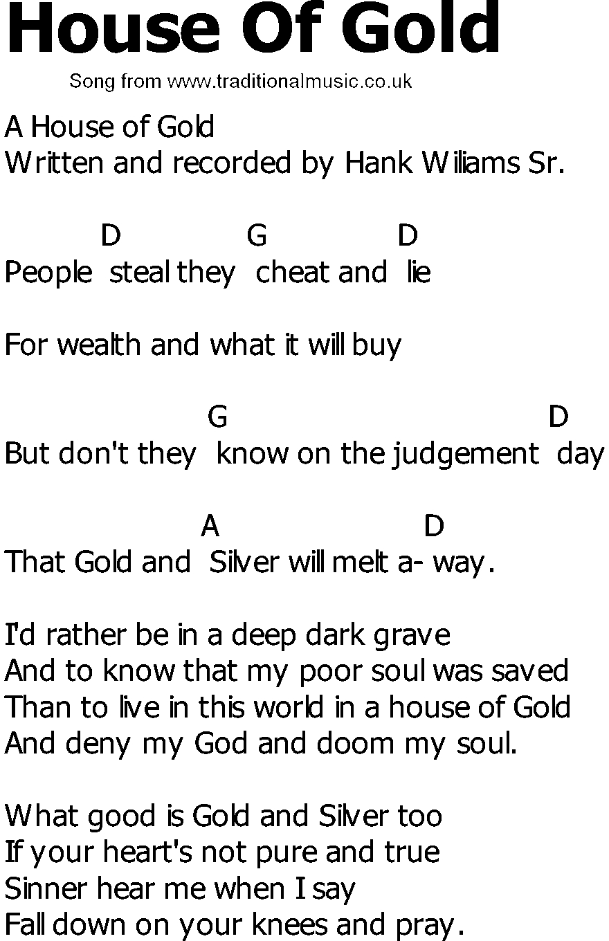 House Of Gold Chords Old Country Song Lyrics With Chords House Of Gold
