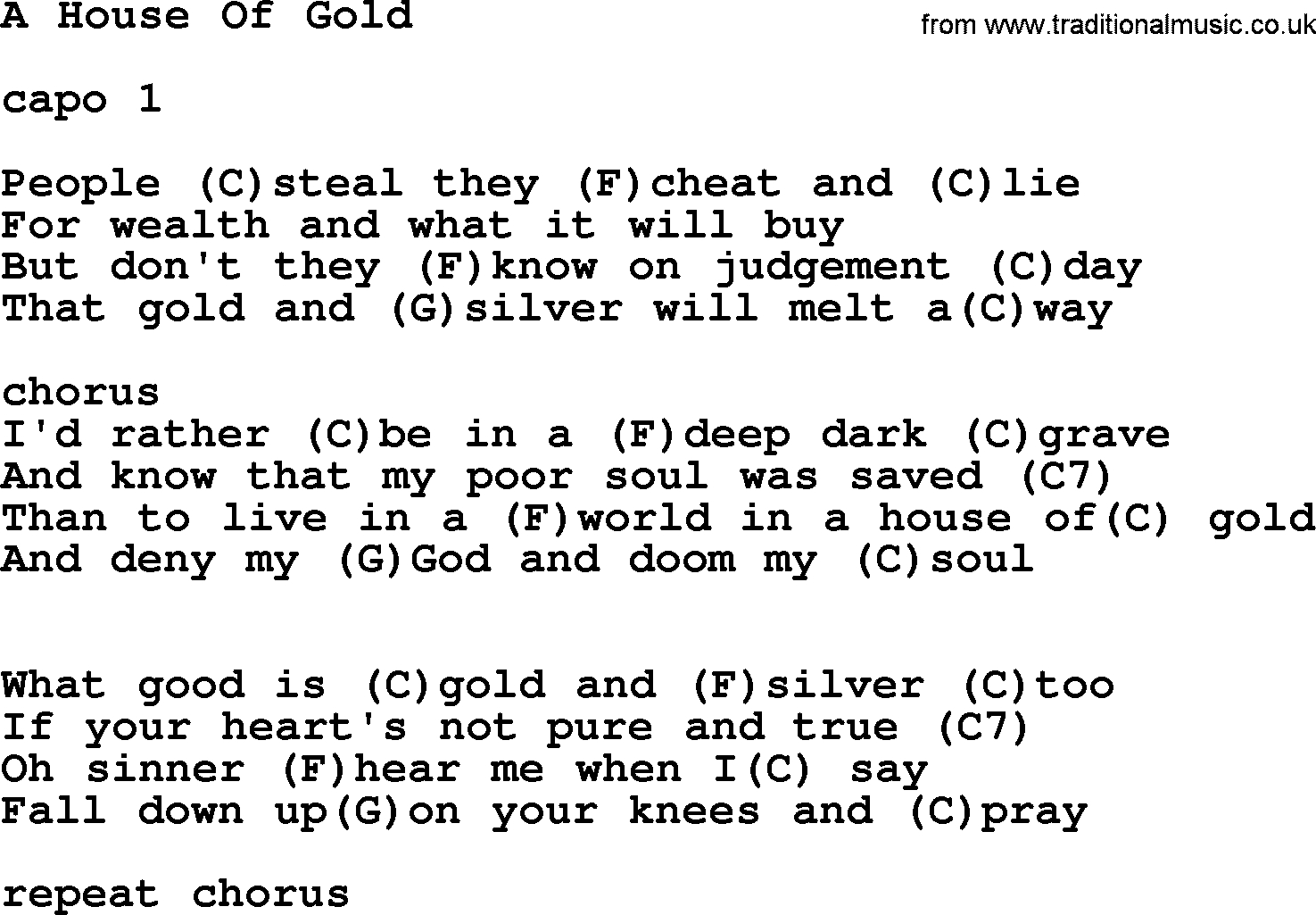House Of Gold Ukulele Chords Hank Williams Song A House Of Gold Lyrics And Chords