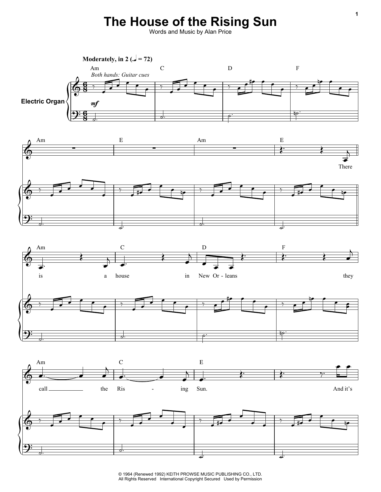 House Of The Rising Sun Chords The House Of The Rising Sun The Animals Piano Vocal Guitar Right Hand Melody Digital Sheet Music