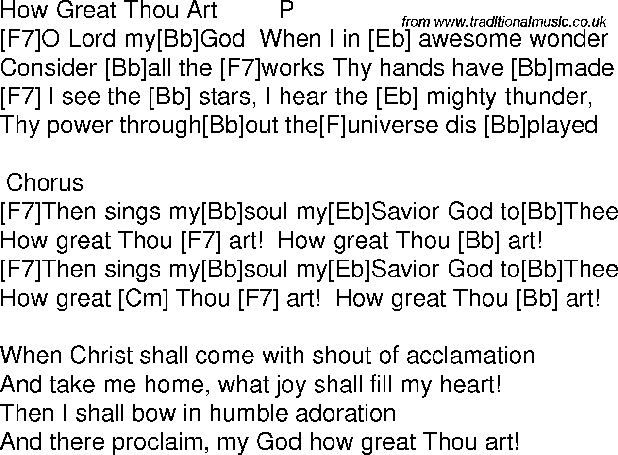 How Great Thou Art Chords Old Time Song Lyrics With Guitar Chords For How Great Thou Art F