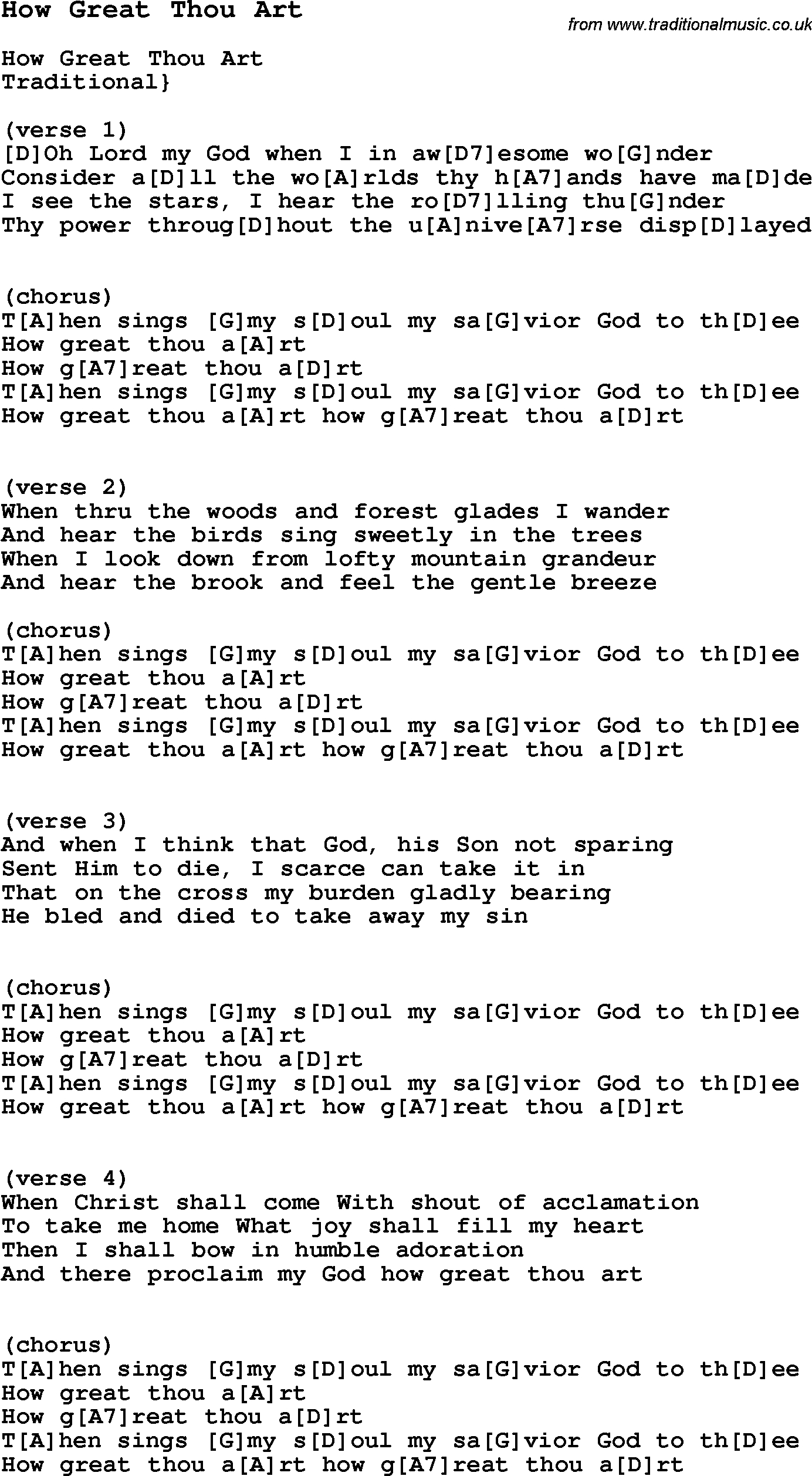 How Great Thou Art Chords Traditional Song How Great Thou Art With Chords Tabs And Lyrics