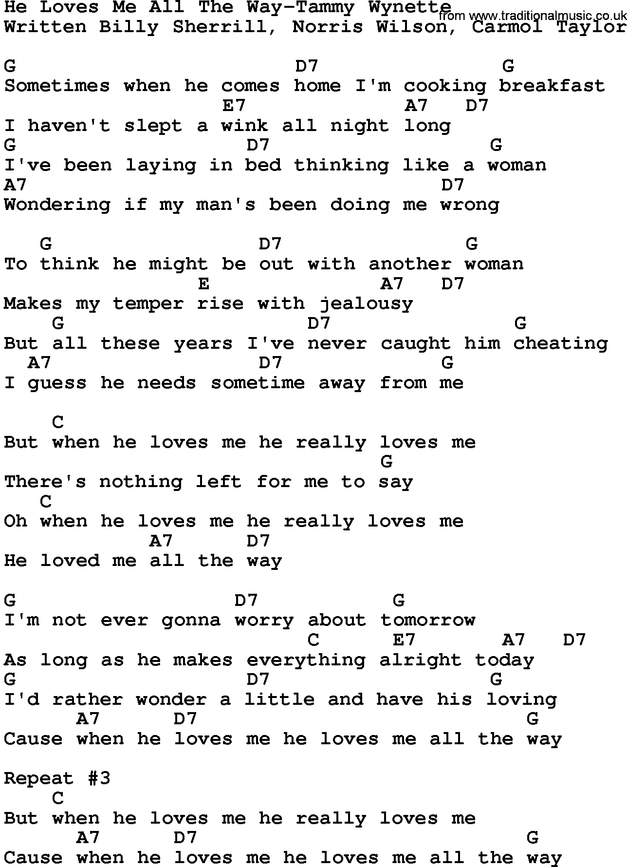 How He Loves Chords Country Musiche Loves Me All The Way Tammy Wynette Lyrics And Chords