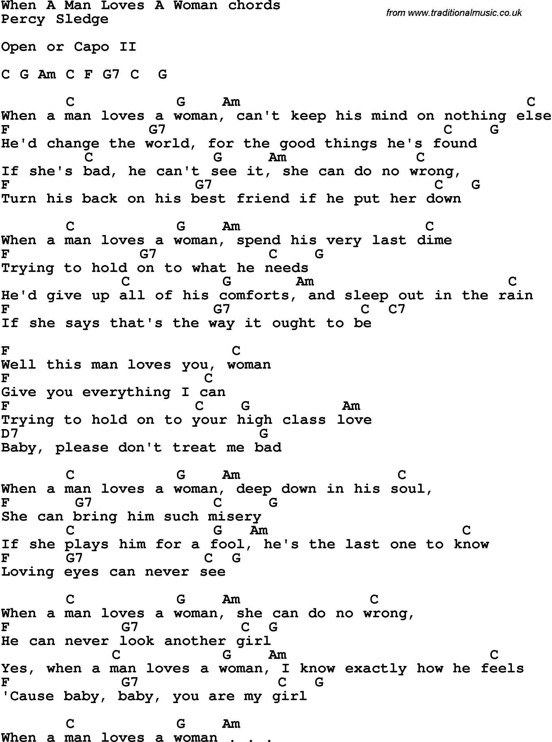 How He Loves Chords Song Lyrics With Guitar Chords For When A Man Loves A Woman