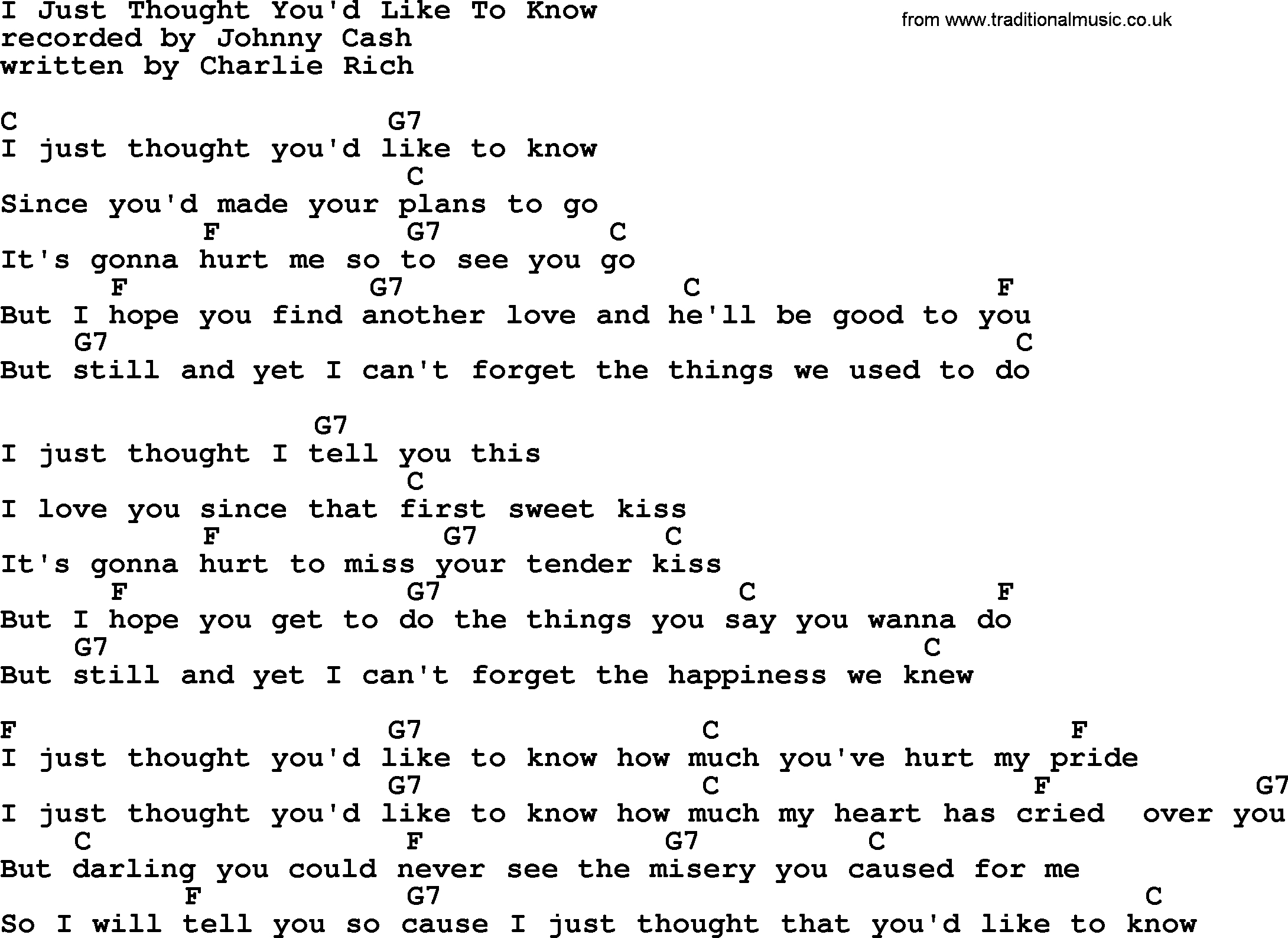 Hurt Johnny Cash Chords Johnny Cash Song I Just Thought Youd Like To Know Lyrics And Chords