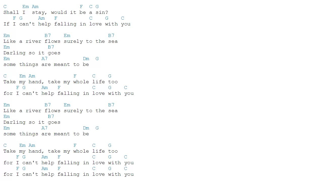 I Can T Help Falling In Love With You Chords Cant Help Falling In Love Elvis Presley Chords