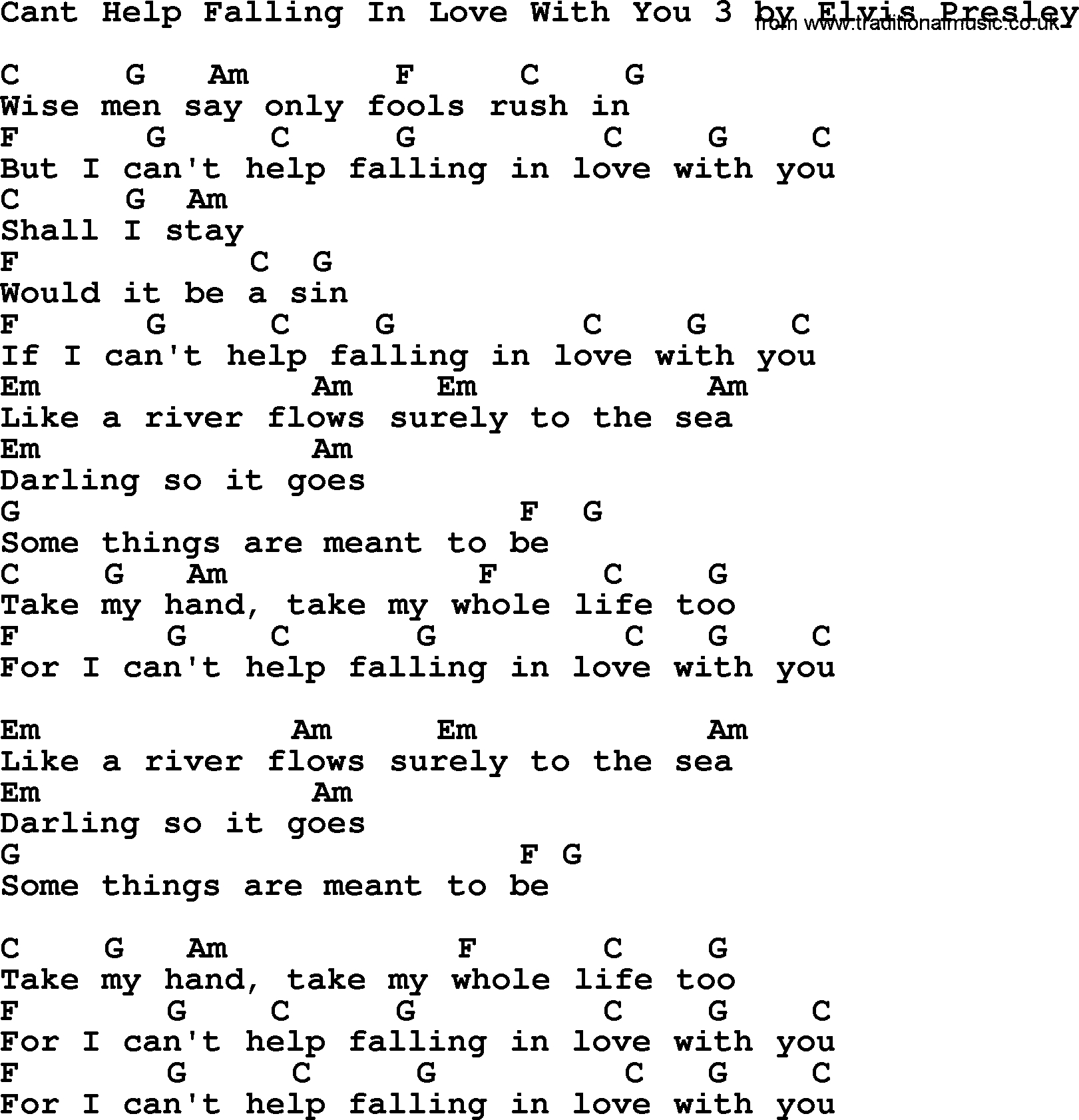 I Can T Help Falling In Love With You Chords Cant Help Falling In Love With You 3 Elvis Presley Lyrics And