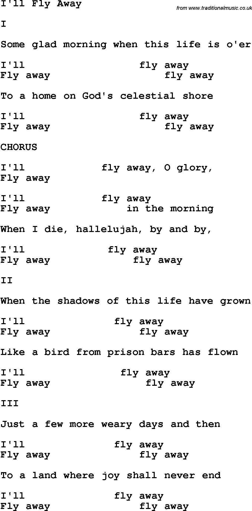 I Ll Fly Away Chords Country Southern And Bluegrass Gospel Song Ill Fly Away Lyrics