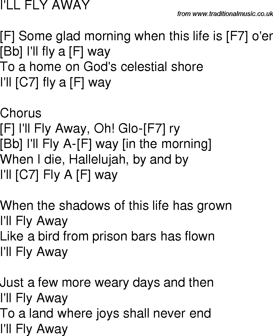 I Ll Fly Away Chords Old Time Song Lyrics With Guitar Chords For Ill Fly Away C