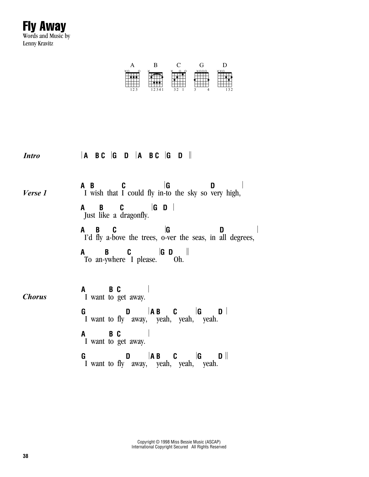 I Ll Fly Away Chords Sheet Music Digital Files To Print Licensed Lenny Kravitz Digital