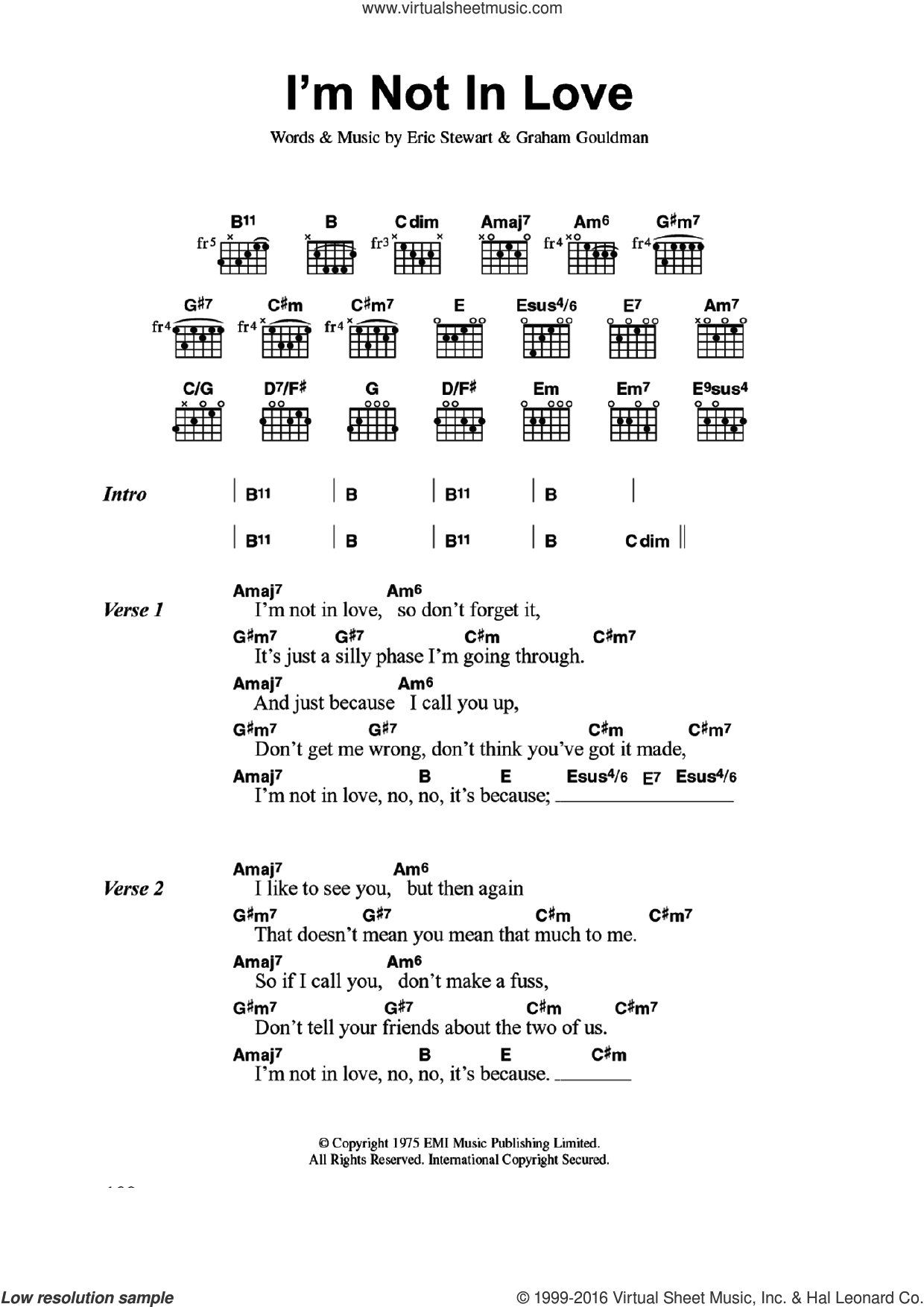 I M Yours Chords 10cc Im Not In Love Sheet Music For Guitar Chords Pdf