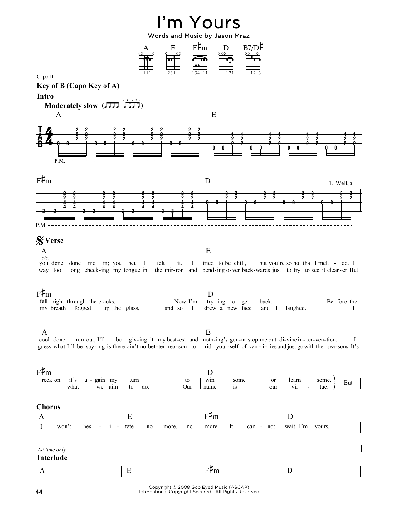 I M Yours Chords Im Yours Jason Mraz Guitar Lead Sheet Guitar Instructor
