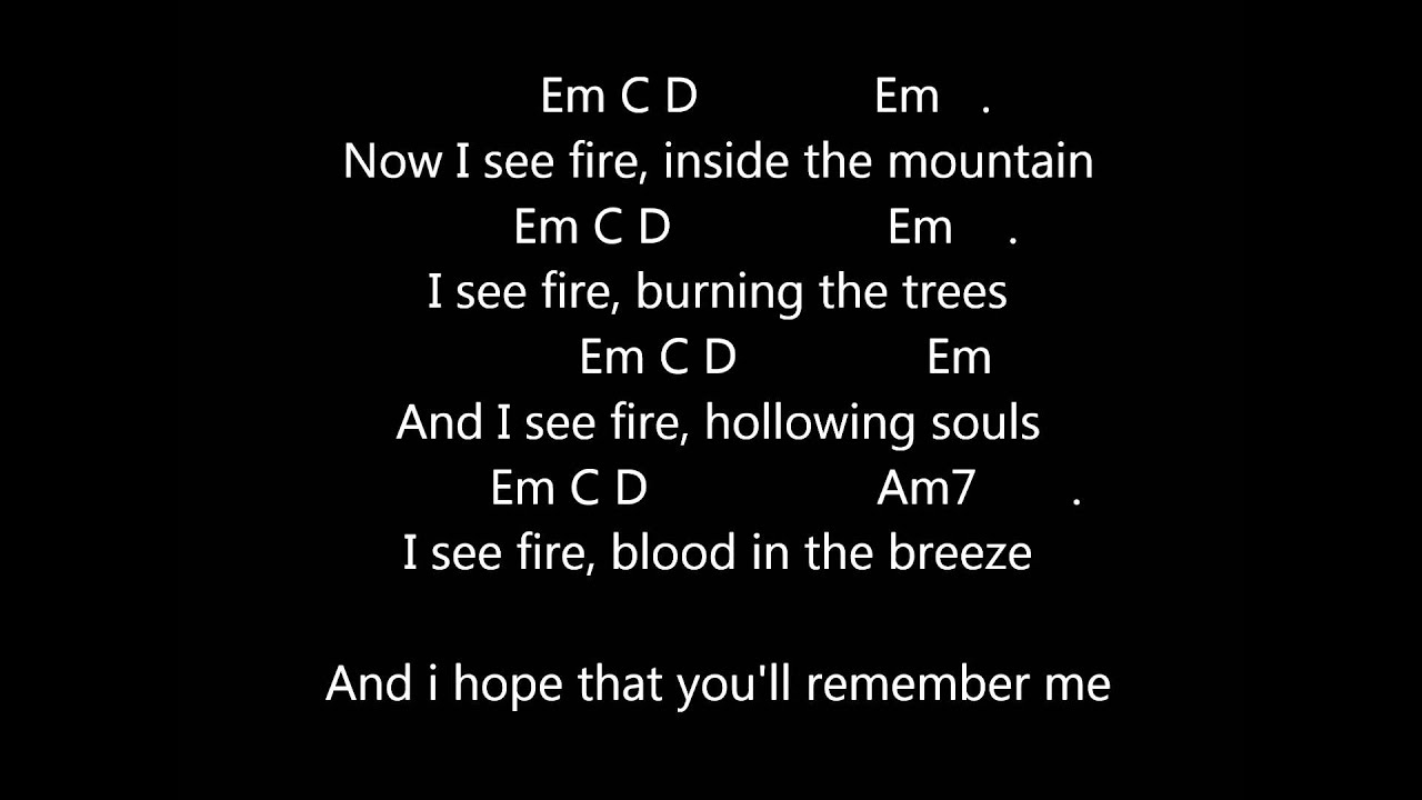 I See Fire Chords Ed Sheeran I See Fire Lyrics Guitar Chords Metronome 76bpm