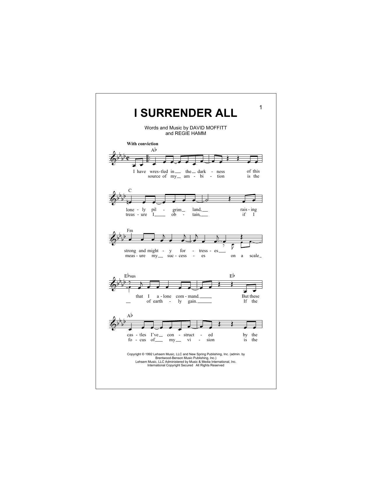 I Surrender Chords I Surrender All Clay Crosse Piano Vocal Guitar Right Hand Melody Digital Sheet Music