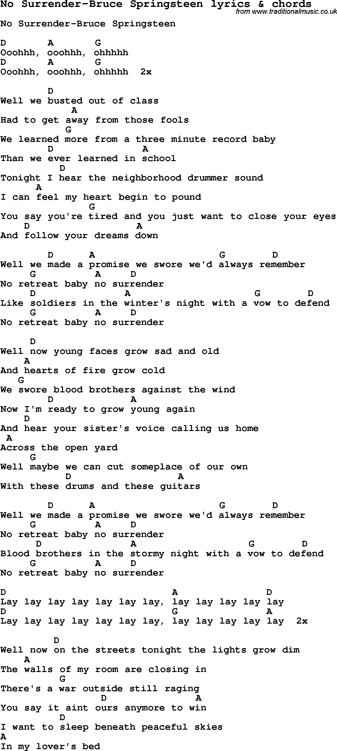 I Surrender Chords Love Song Lyrics Forno Surrender Bruce Springsteen With Chords