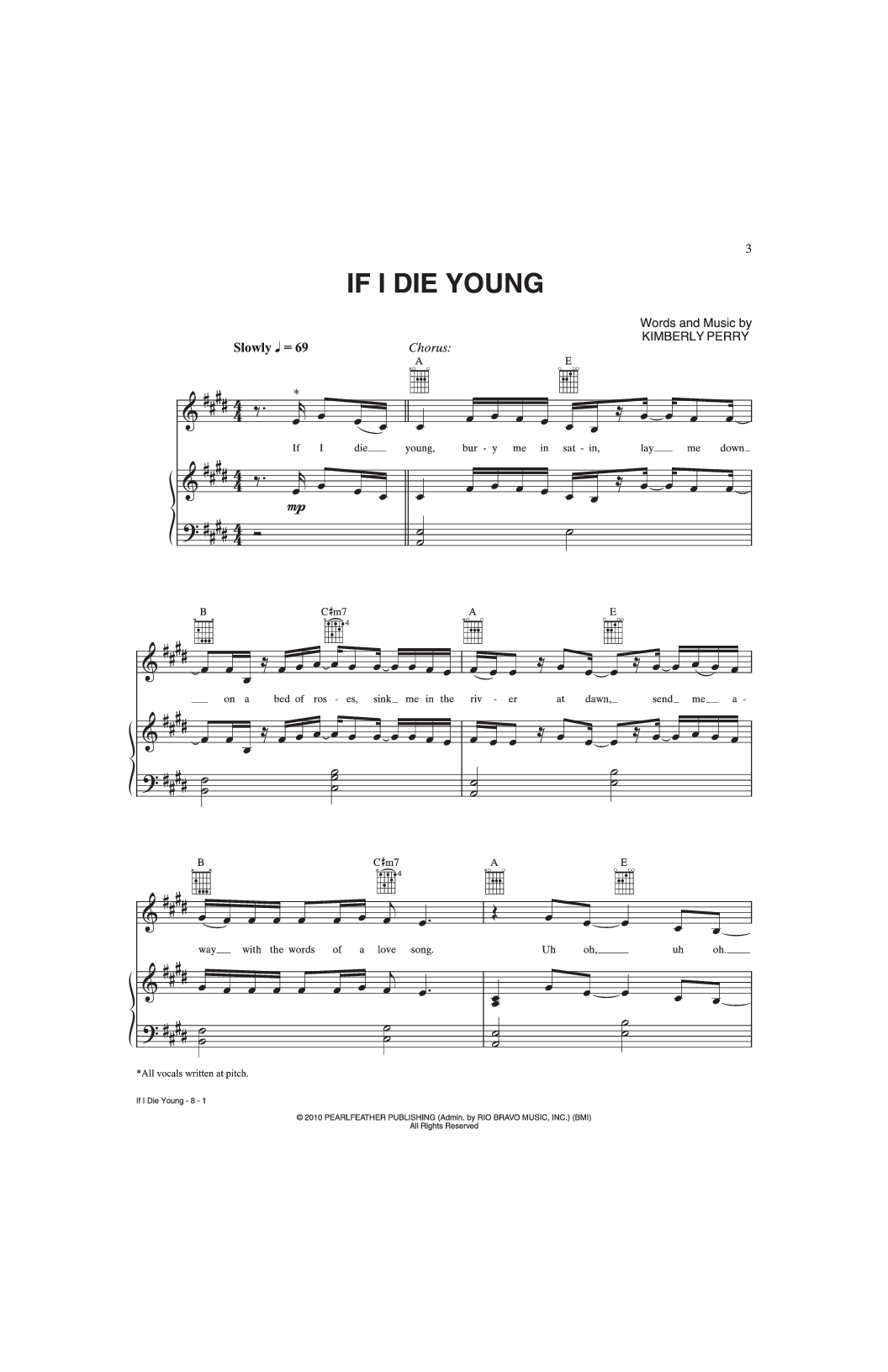 If I Die Young Chords If I Die Young Band Perry Jw Pepper Sheet Music