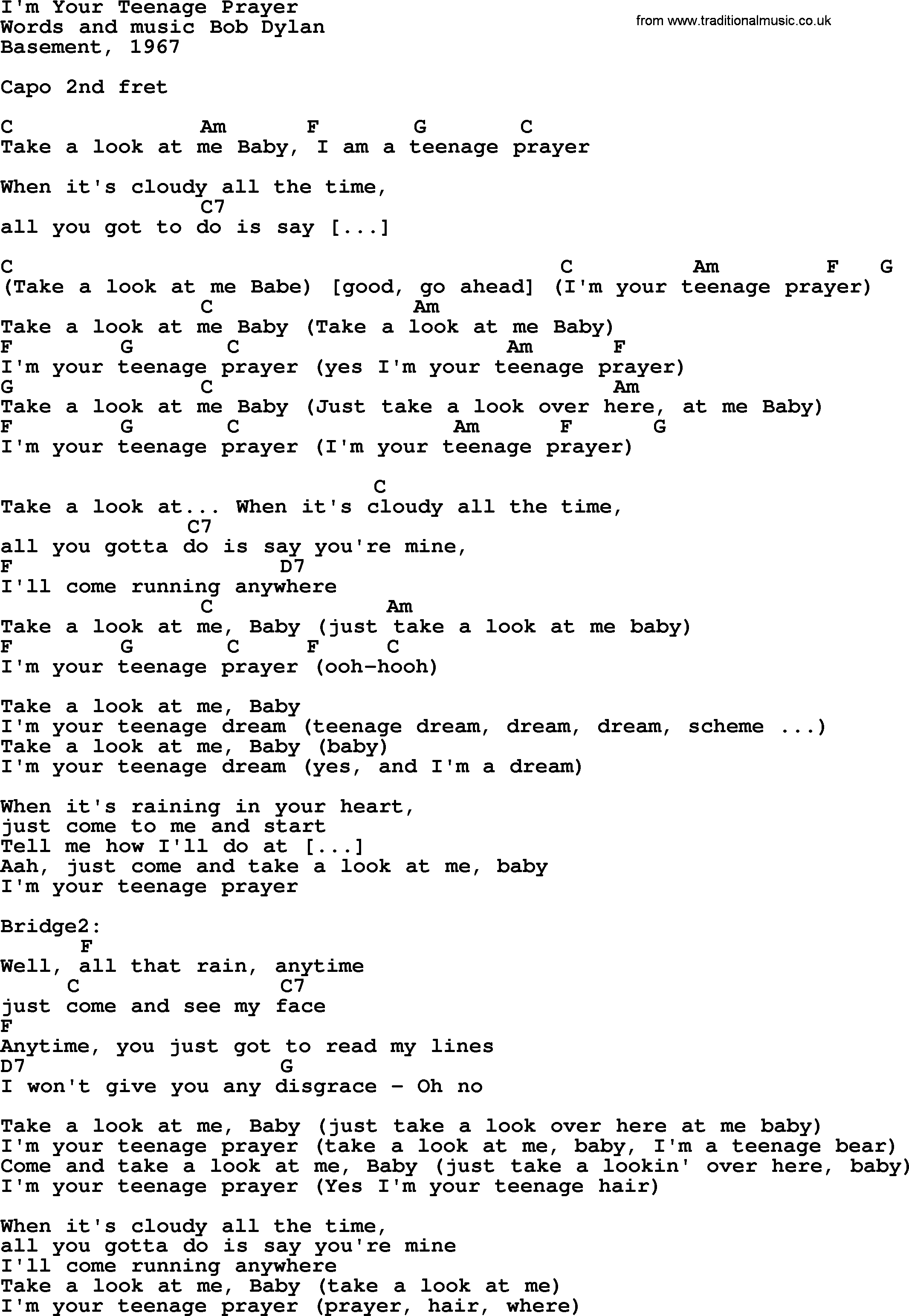 Im Yours Chords Bob Dylan Song Im Your Teenage Prayer Lyrics And Chords