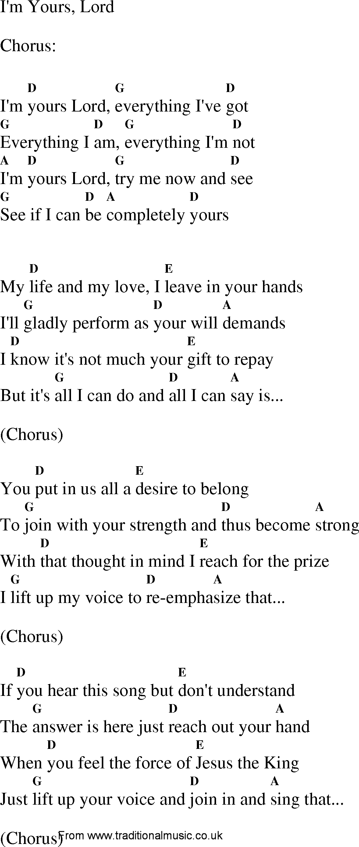 Im Yours Chords Christian Gospel Worship Song Lyrics With Chords Im Yours Lord
