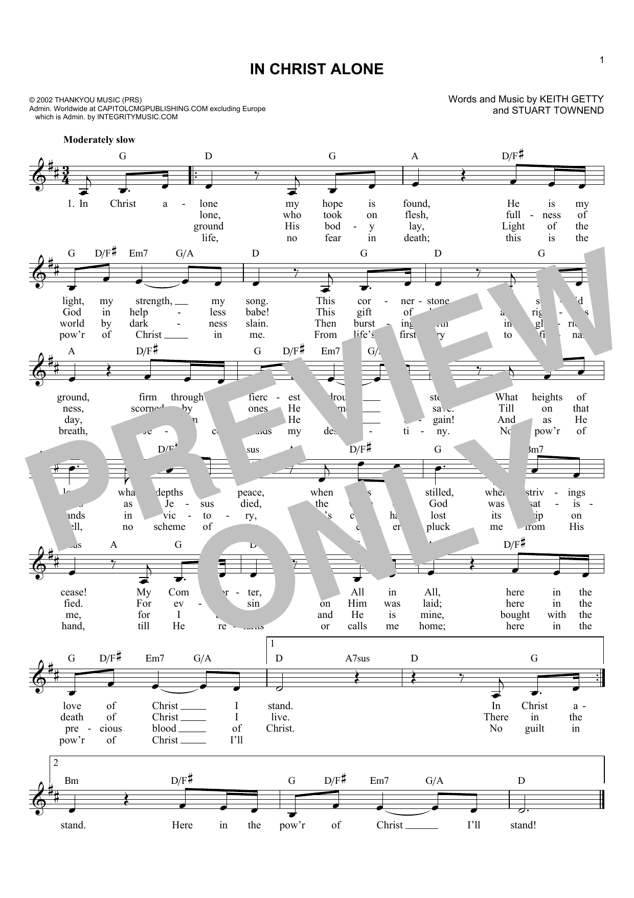 In Christ Alone Chords In Christ Alone Lead Sheet Fake Book Print Sheet Music Now