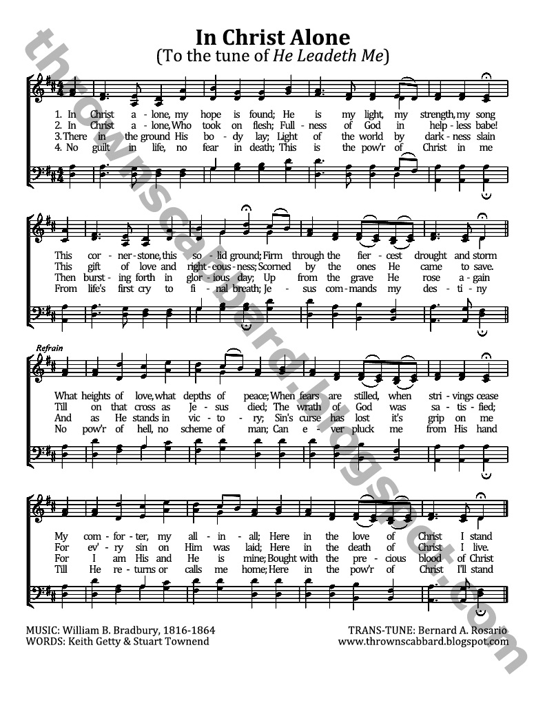 In Christ Alone Chords In Christ Alone To The Tune Of He Leadeth Me Thrown Scabbard
