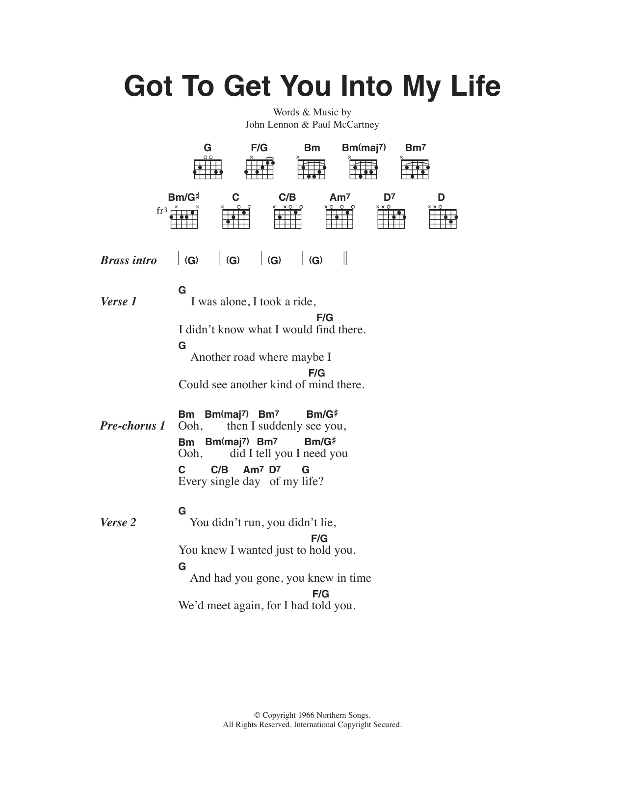 In My Life Chords Got To Get You Into My Life The Beatles Piano Vocal Guitar Right Hand Melody Digital Sheet Music