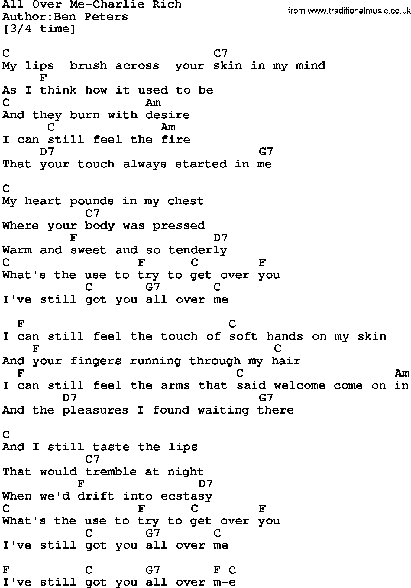 Into You Chords Country Musicall Over Me Charlie Rich Lyrics And Chords